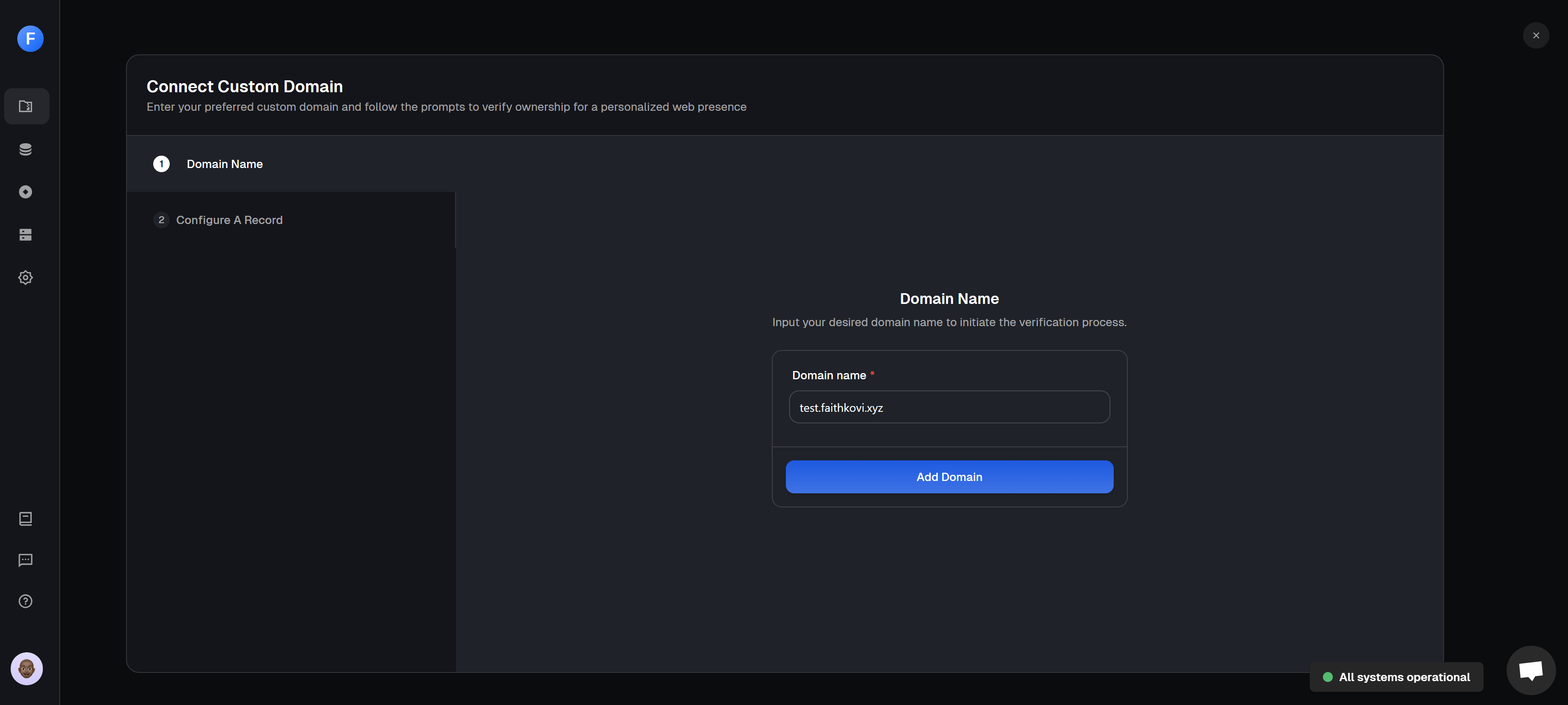 Adding the domain name to an app in custom domain set up on Clouddley.