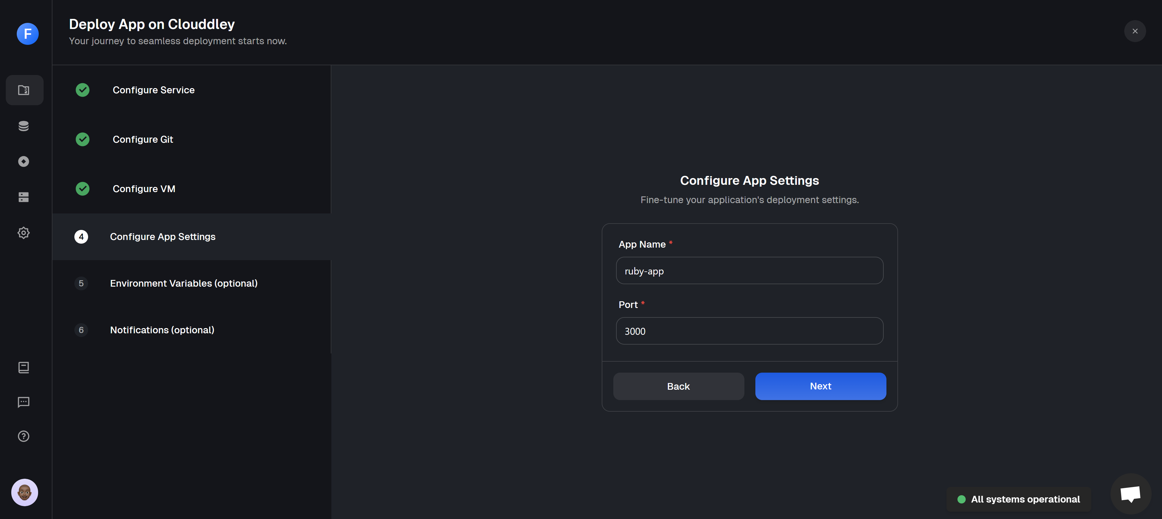 Configuring App settings (name and port) during app deployment on Clouddley