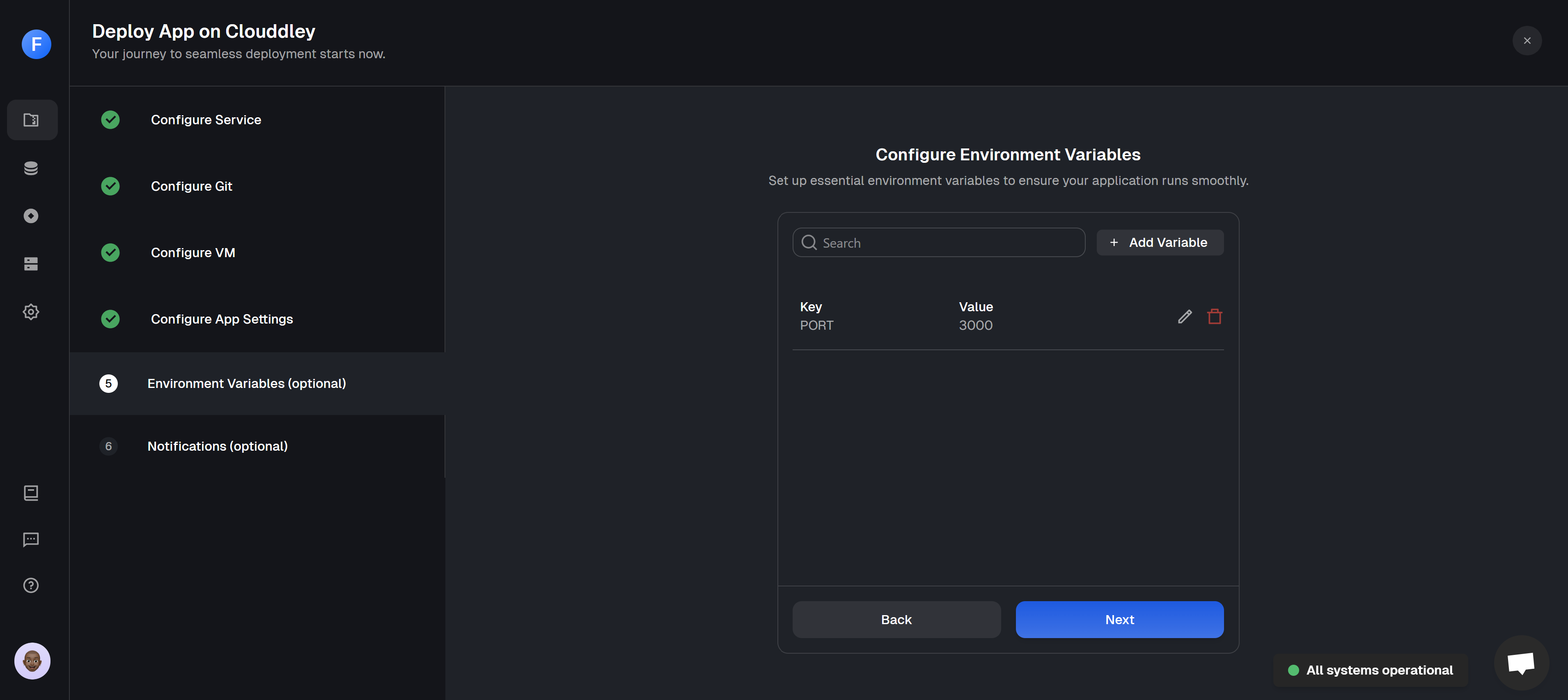 Image showing environment variables added during app deployment on Clouddley.