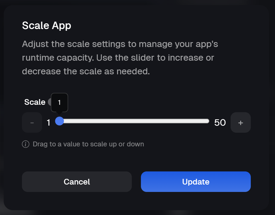 An image of Apps scaling slider on Clouddley.