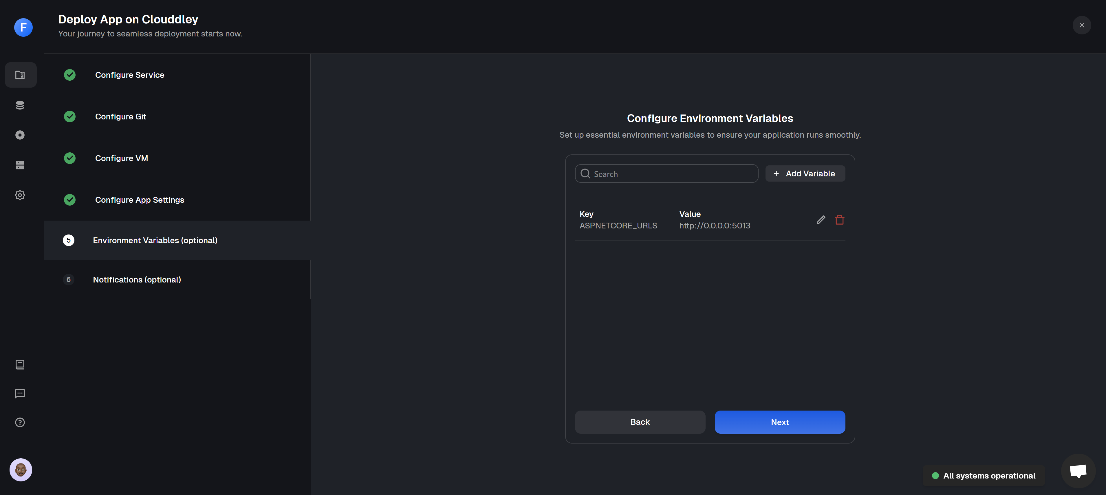 Image showing environment variables added during app deployment on Clouddley.